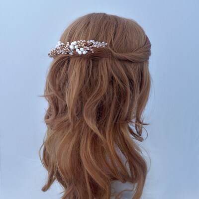 Swarovski Pearl Bridal Headpiece - Wedding Tiara - Wedding Hair Piece Gold Wedding Headband Swarovski Wedding Hair Jewelry Bridal Hair Vine - image3